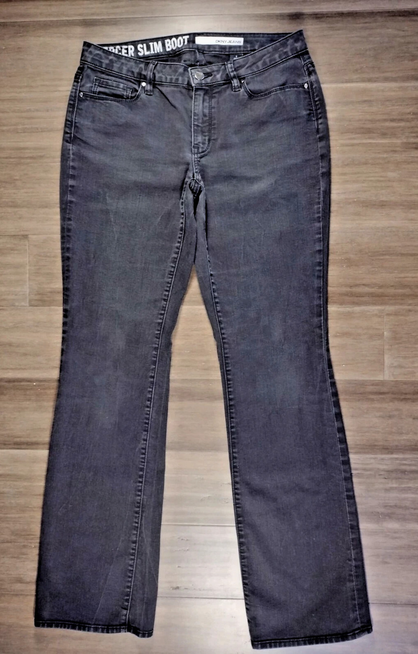 DKNY Jeans Women's Black Mercer Slim Boot Low Rise Cotton Blend Denim Jeans-Sz 8
